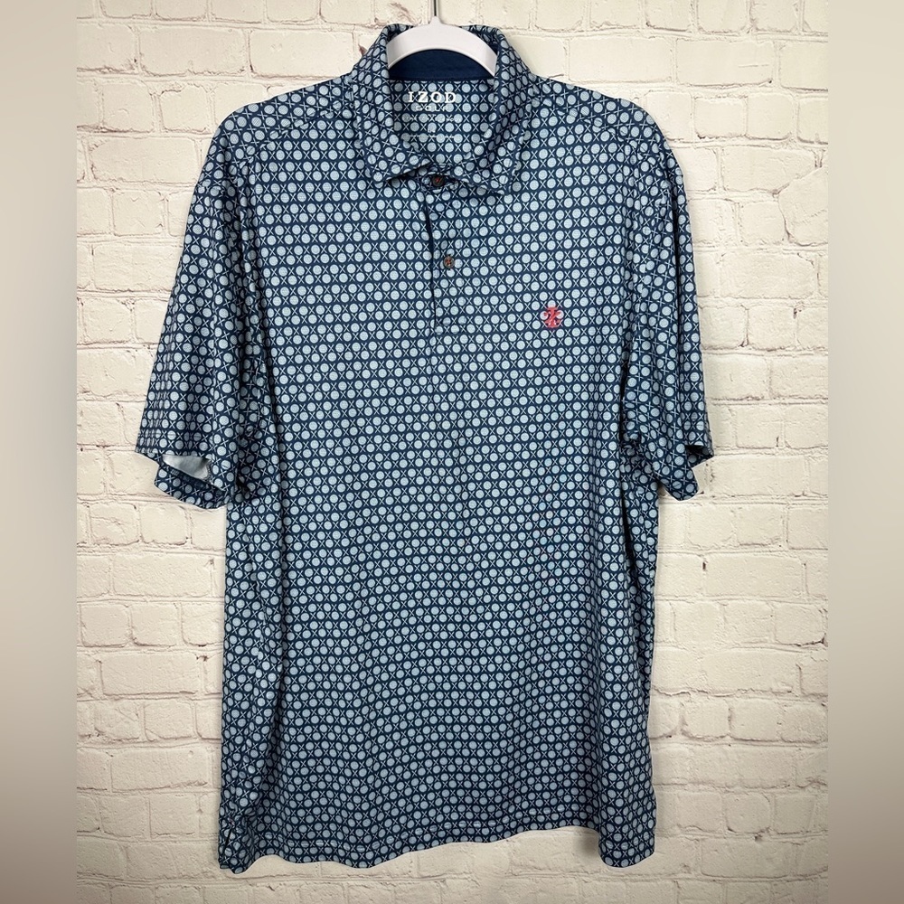 Izod Golf stretch etendus short sleeve blue polo shirt golf ball tees, sz L